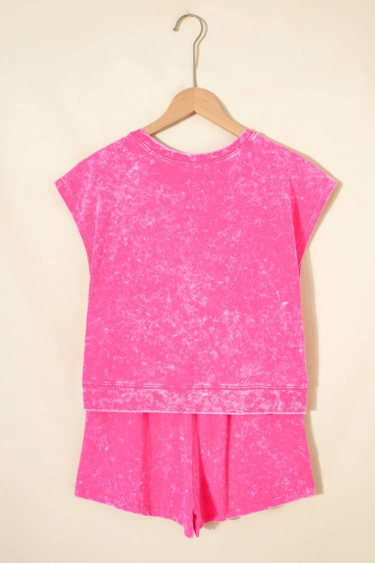 Rose Red mineral wash cotton short set by Dear-Lover, featuring a two-piece design with a relaxed fit and soft fabric.
