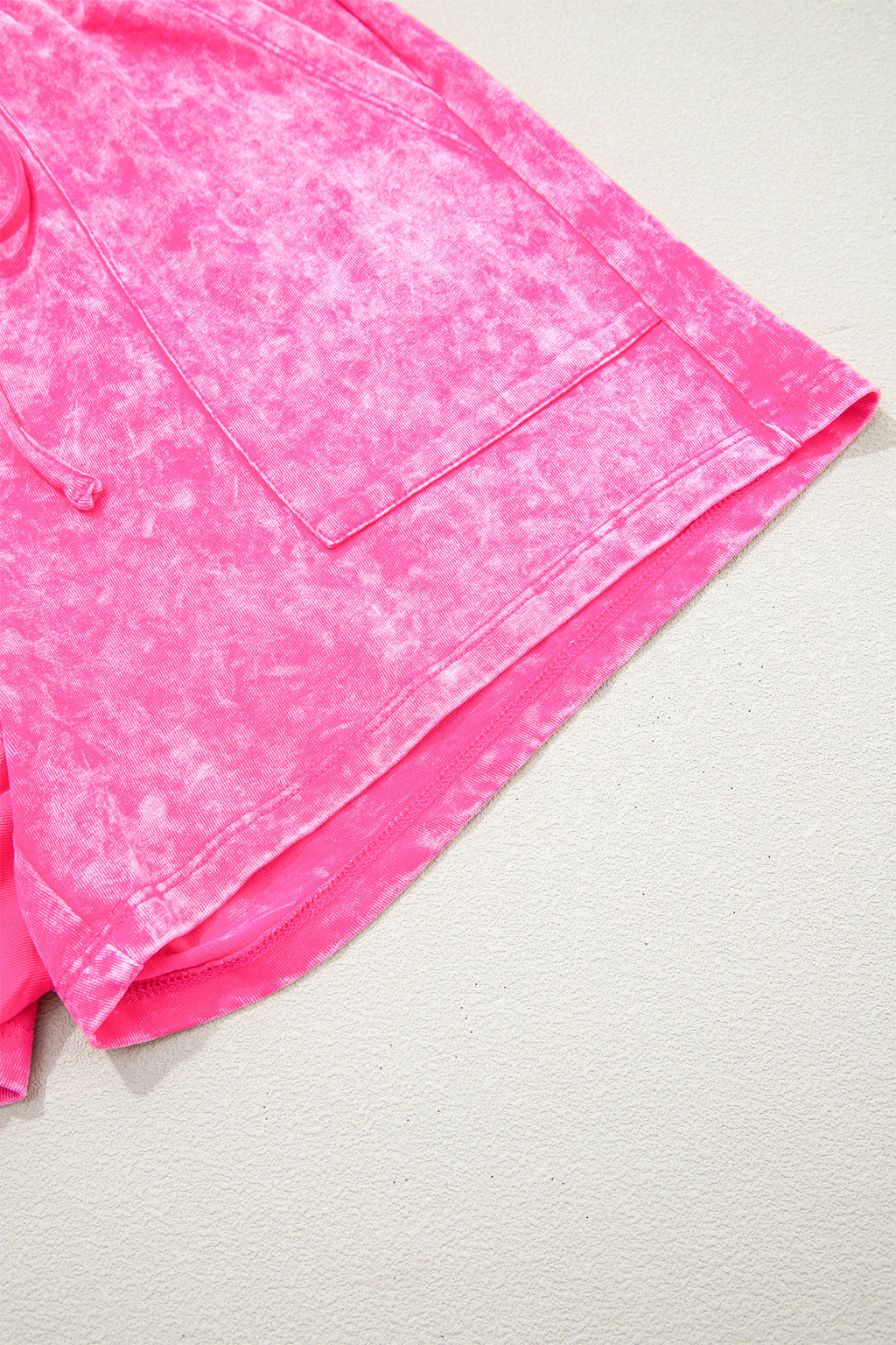 Rose red mineral wash cotton two-piece short set from Dear-Lover, featuring a relaxed fit and breathable fabric.