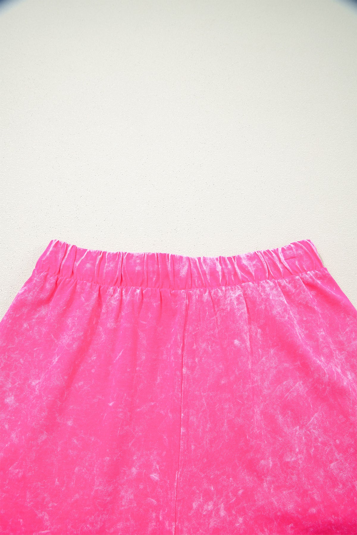 Rose Red mineral wash cotton short set by Dear-Lover, two-piece casual summer outfit with short sleeves and shorts.