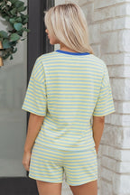 Rose stripe drop shoulder boxy casual terry short set by Dear-Lover, featuring a two-piece design with comfortable cotton blend fabric.