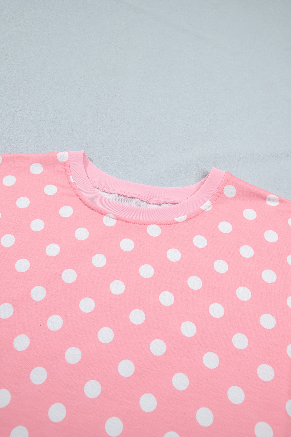 Sky blue polka dot oversized top and drawstring shorts set by Dear-Lover, two-piece casual summer outfit.