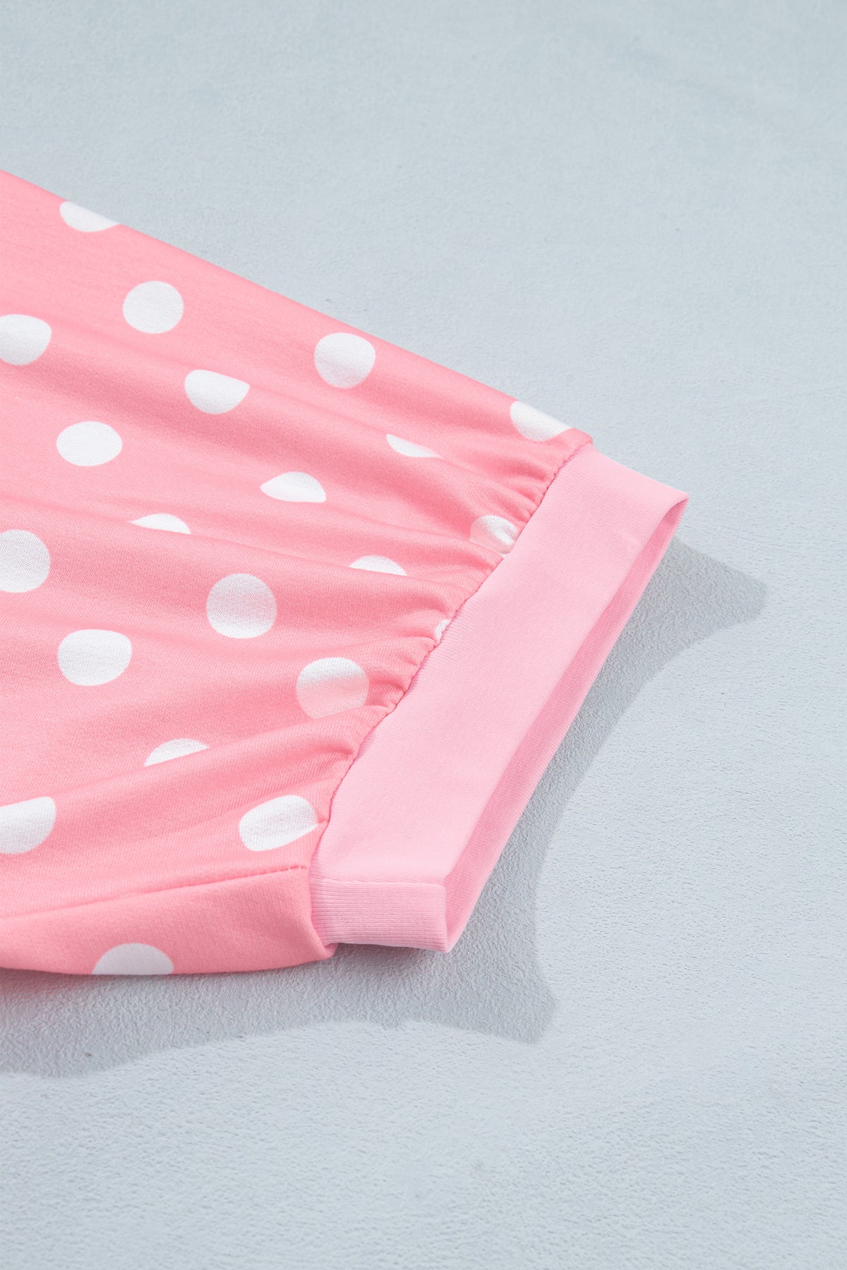 Sky blue polka dot oversized top and drawstring shorts set by Dear-Lover, made of polyester and elastane, casual two-piece outfit.