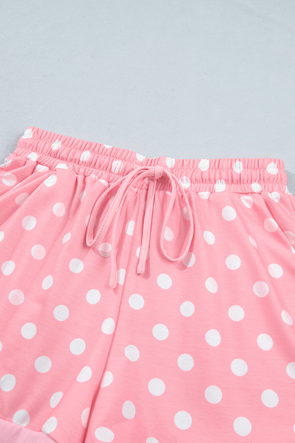 Sky blue polka dot oversized top and drawstring shorts set by Dear-Lover, made of polyester and elastane, two-piece summer outfit