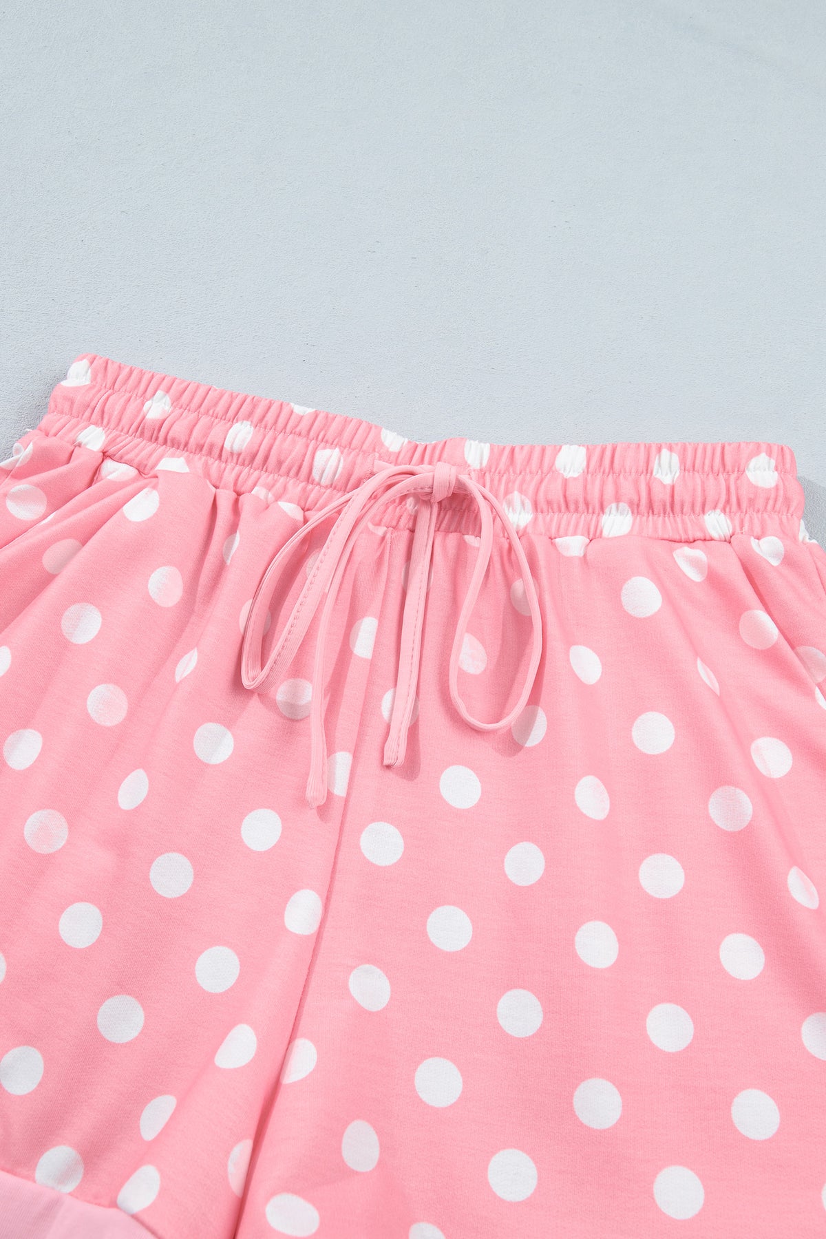 Sky blue polka dot oversized top and drawstring shorts set by Dear-Lover, made of polyester and elastane, two-piece summer outfit