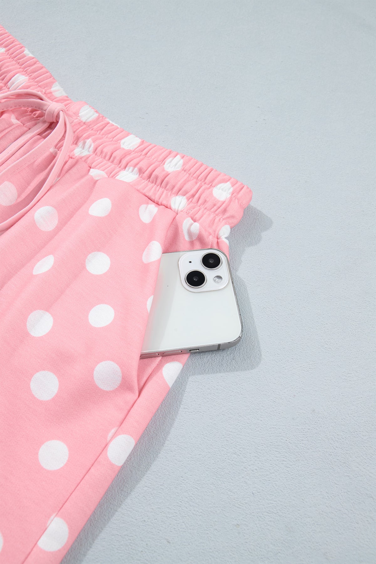 Sky blue polka dot oversized top and drawstring shorts set from Dear-Lover, two-piece casual summer outfit for women.