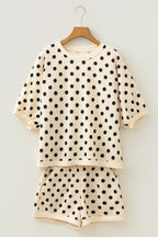 Sky blue polka dot oversized top and drawstring shorts set by Dear-Lover, two-piece short set with relaxed fit and comfortable fabric.