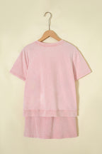 Dear-Lover Beau Blue mineral wash V-neck tee and matching skort set, soft 100% cotton, casual two-piece outfit for women.
