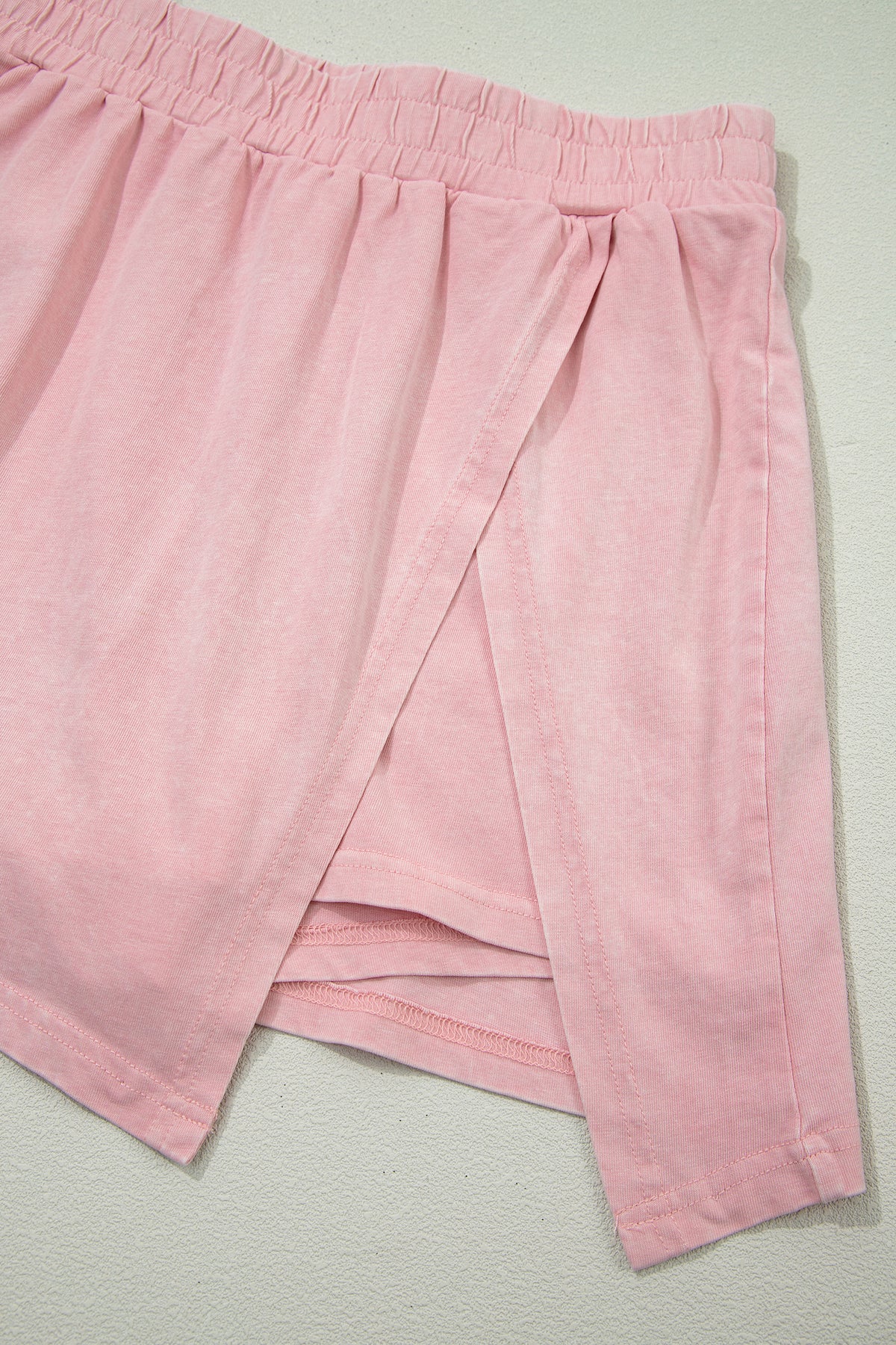 Dear-Lover Beau Blue mineral wash V-neck tee and matching skort set, made of soft 100% cotton, casual two-piece outfit.