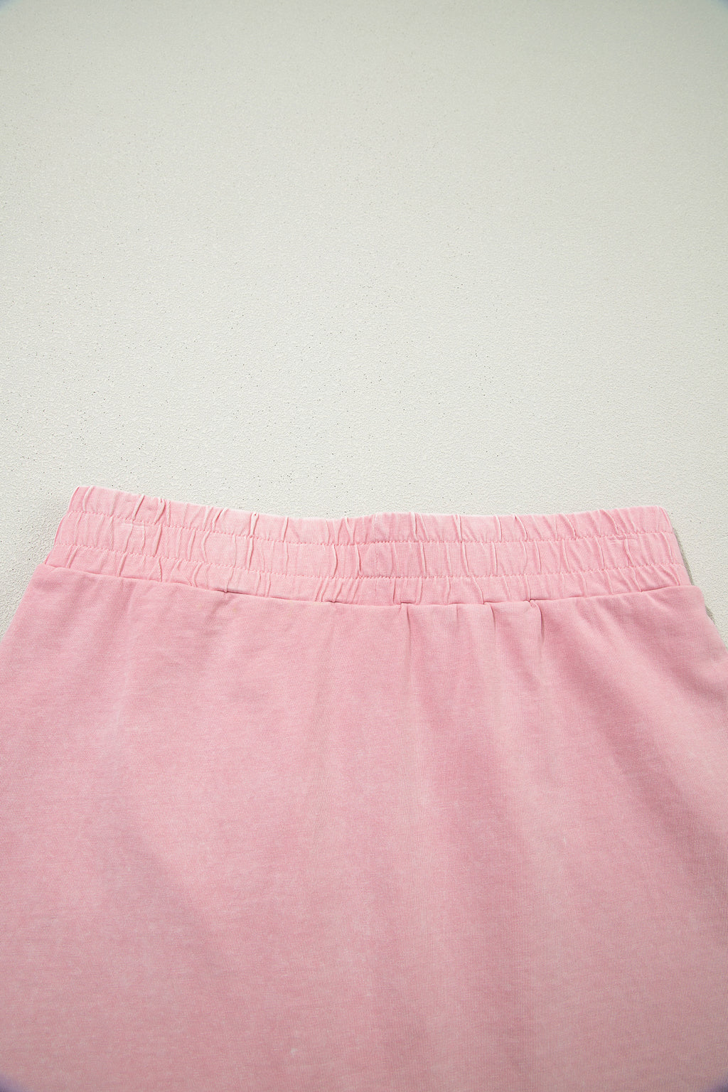 Beau Blue mineral wash V-neck tee and matching skort set by Dear-Lover, made of 100% cotton, casual two-piece outfit.