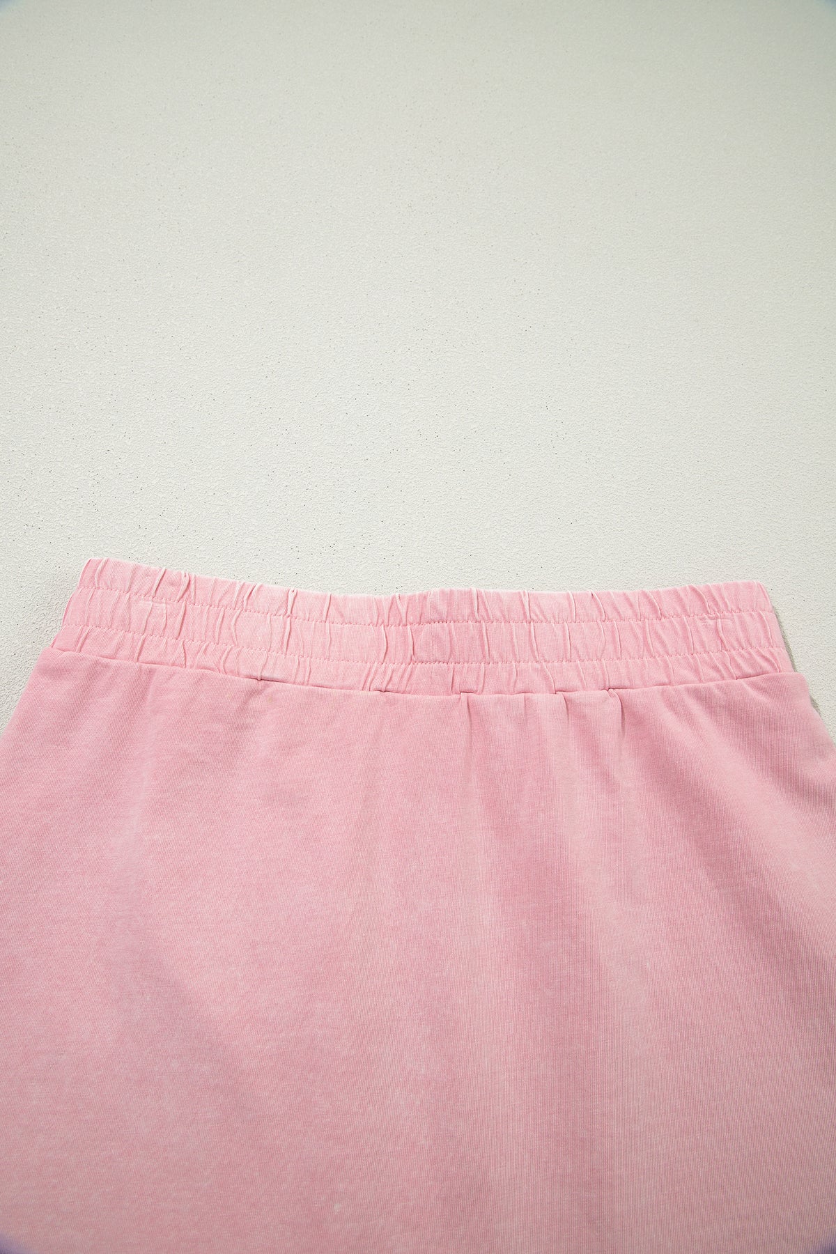 Beau Blue mineral wash V-neck tee and matching skort set by Dear-Lover, made of 100% cotton, casual two-piece outfit.