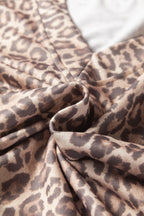 Light French beige leopard print V-neck pullover and mini skirt set by Dear-Lover, stylish two-piece dress for casual wear.