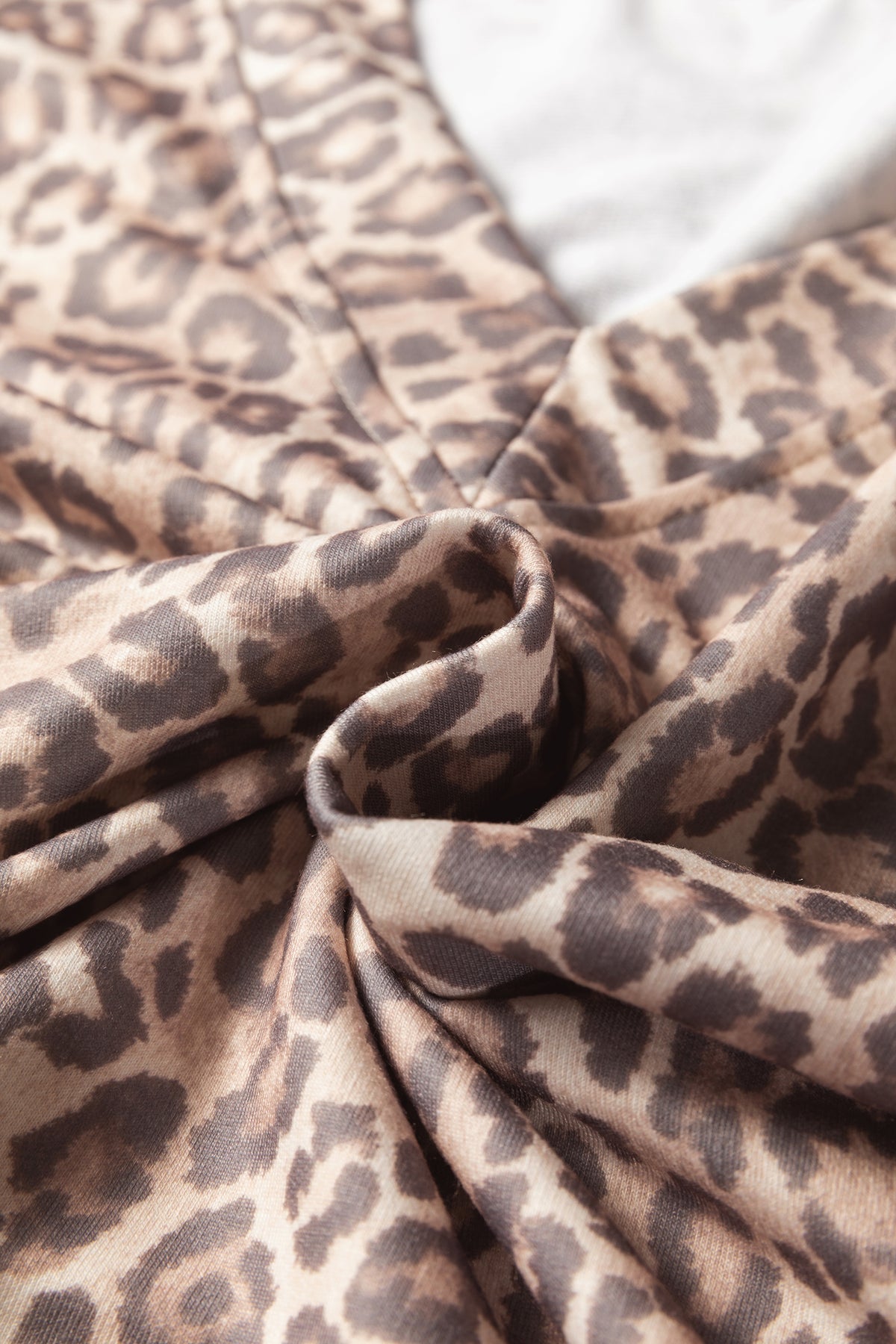 Light French beige leopard print V-neck pullover and mini skirt set by Dear-Lover, stylish two-piece dress for casual wear.