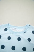 Sky blue ribbed trim polka dot print tank and split mini skort two-piece set by Dear-Lover, casual summer outfit with playful pattern.