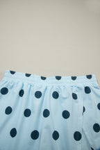 Sky blue ribbed trim polka dot print tank and split mini skort two-piece set by Dear-Lover, casual summer fashion for women.