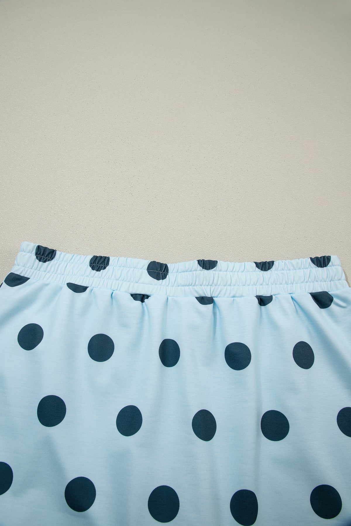 Sky blue ribbed trim polka dot print tank and split mini skort two-piece set from Dear-Lover, casual and stylish women’s outfit.