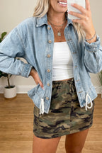 Beau Blue Draw-cord Hem Light Wash Denim Jacket
