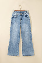 Beau Blue Acid Wash Pocket Detail Flare Jeans