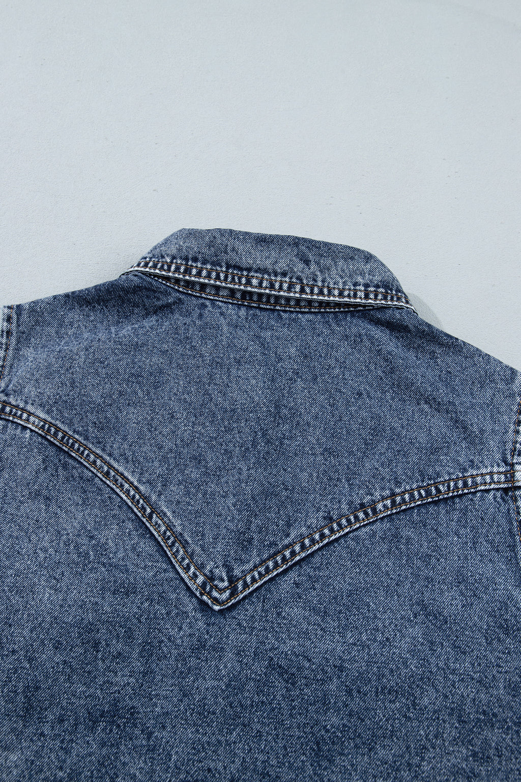 Ashleigh Blue Solid Denim Button Front Pocket Sleeveless Cowboy Vest