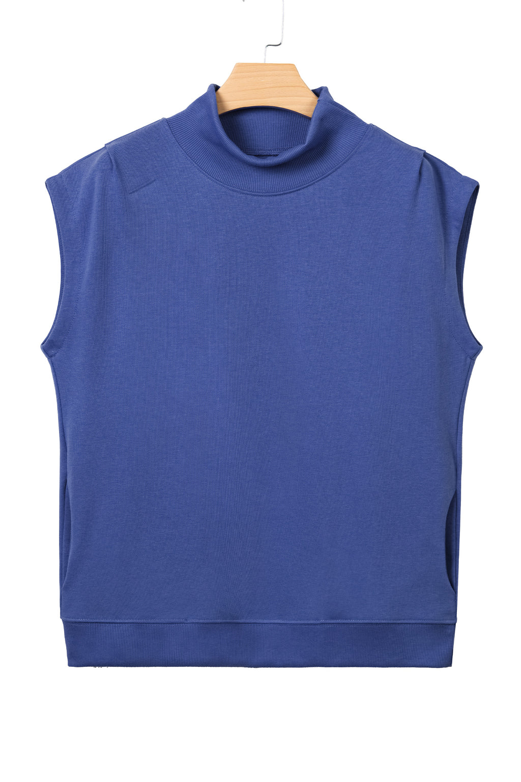 Black Solid Color High Neck Cap Sleeve Loose Top