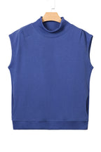 Black Solid Color High Neck Cap Sleeve Loose Top