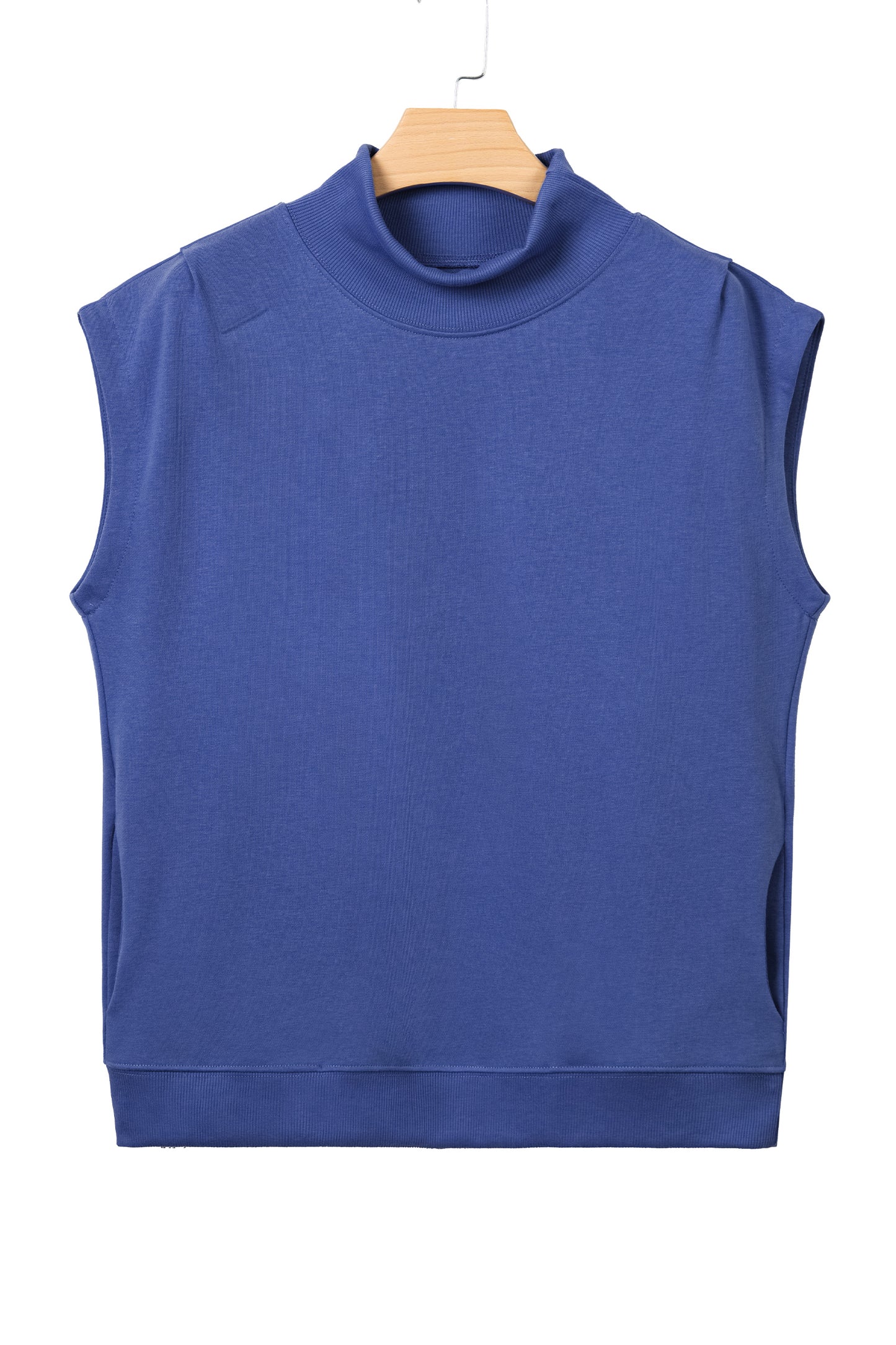 Black Solid Color High Neck Cap Sleeve Loose Top