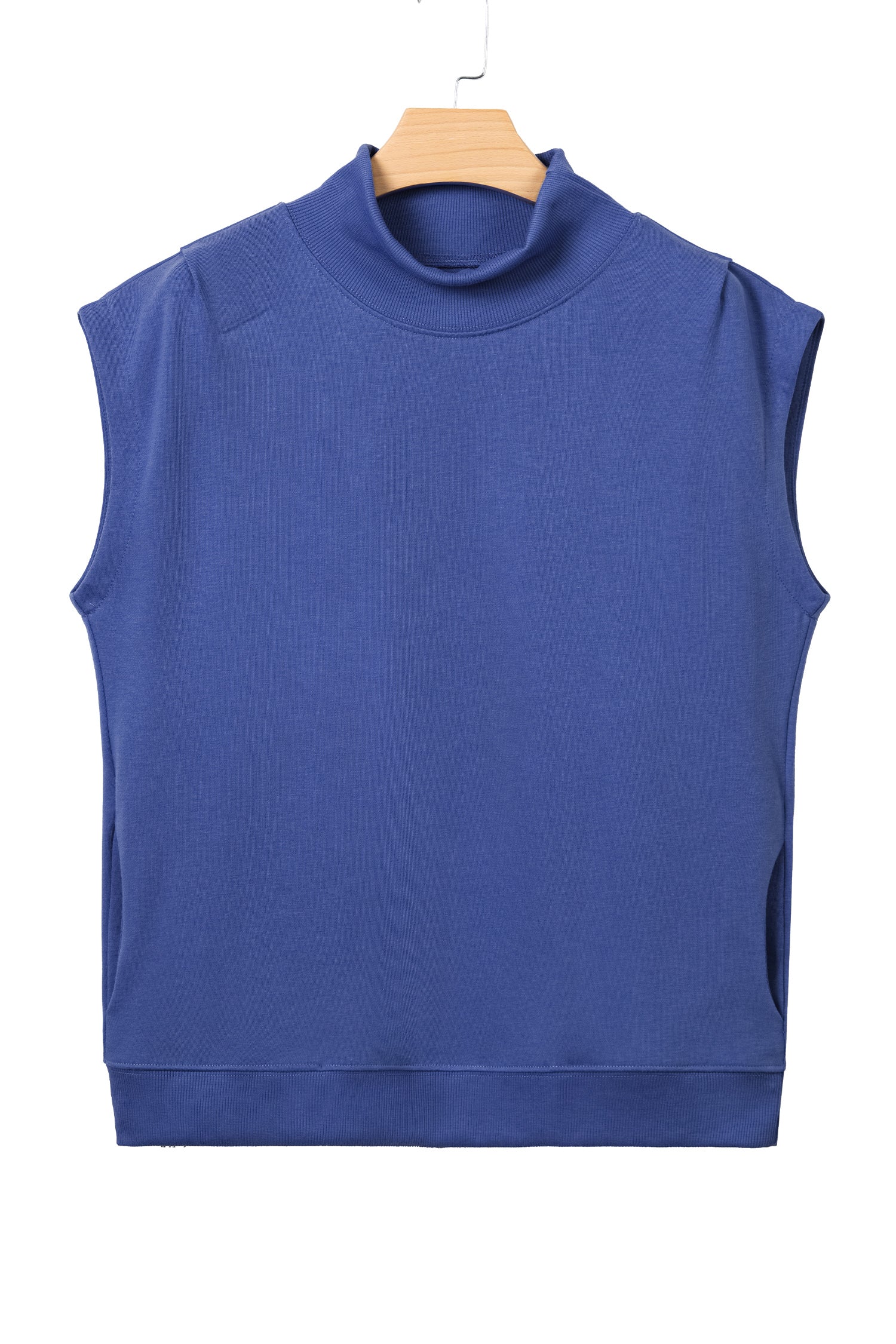 Black Solid Color High Neck Cap Sleeve Loose Top