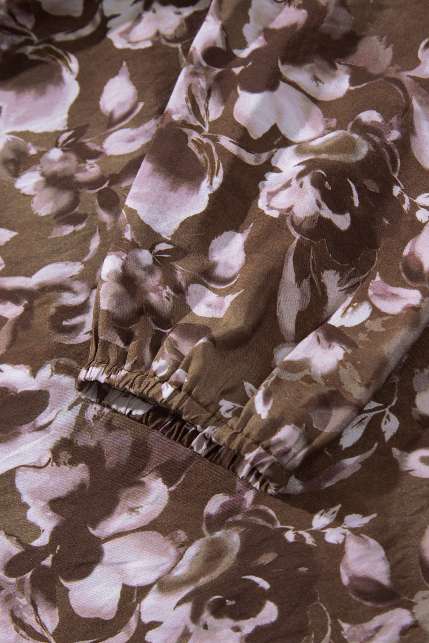Brown Abstract Floral Print Square Neck Long Sleeve Mini Shift Dress