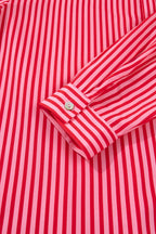 Red Stripe Button-Up Shirt Long Sleeve Patch Pocket Casual Shirt