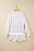 Sky Blue Plaid Baggy Pullover Drawstring Casual Shorts 2pcs Outfit