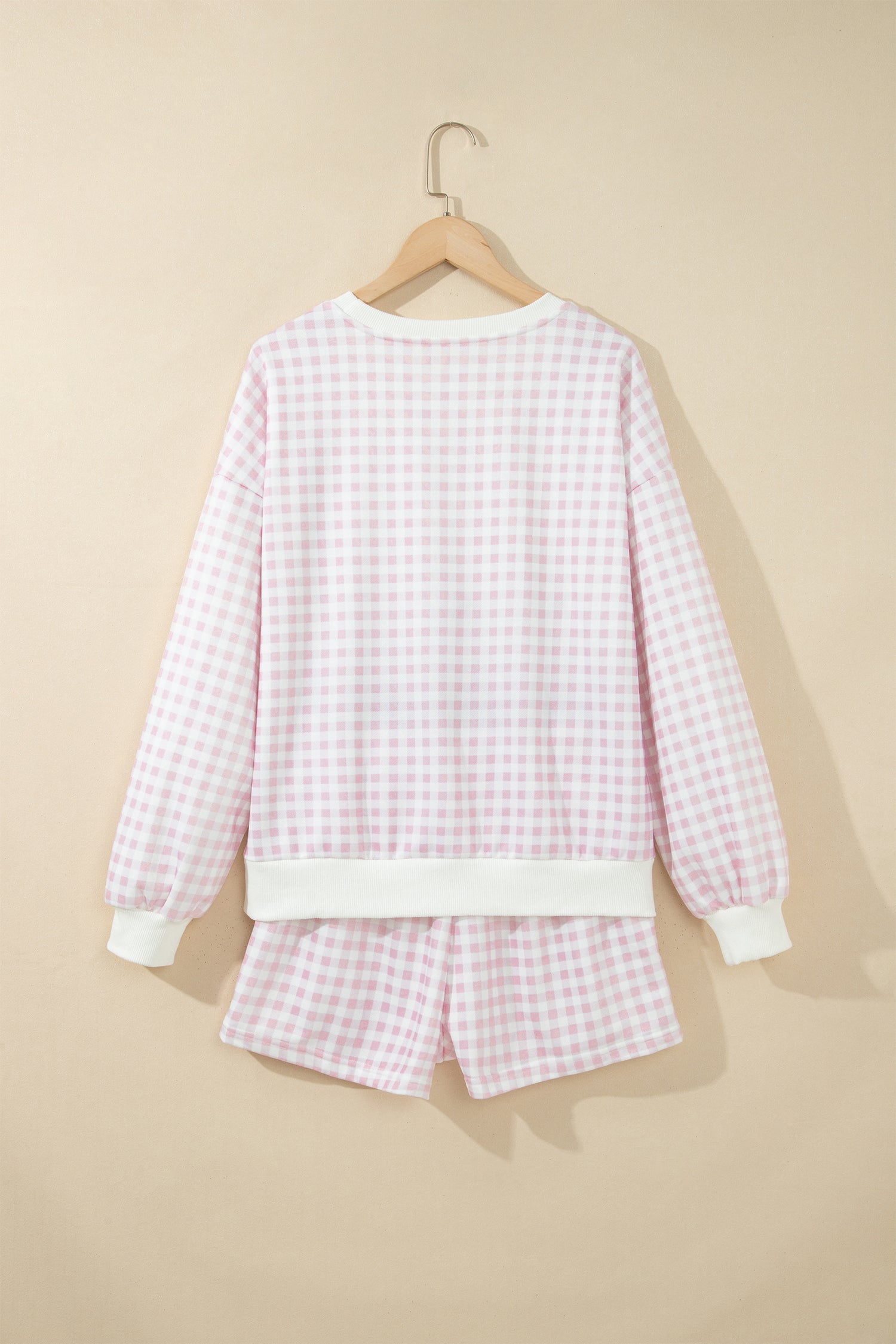 Sky Blue Plaid Baggy Pullover Drawstring Casual Shorts 2pcs Outfit