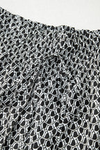 Black Bohemian Print Slit Wide Leg Smocked High Waist Pants
