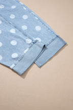 Polka dot ankle-length casual jeans with metal buttons from Dear-Lover, showing the denim fabric and button details.