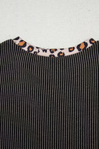 Carbon Grey Leopard Patchwork Edge Twisted Rib T Shirt and Cropped Pants Set