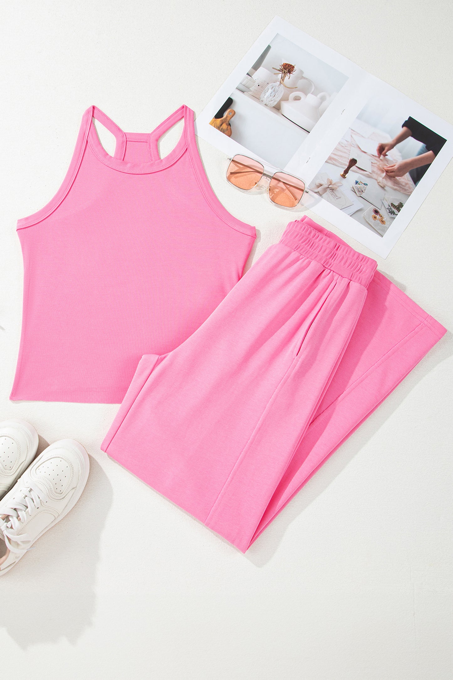 Slim Ribbed Tank Top and Sweatpants Set