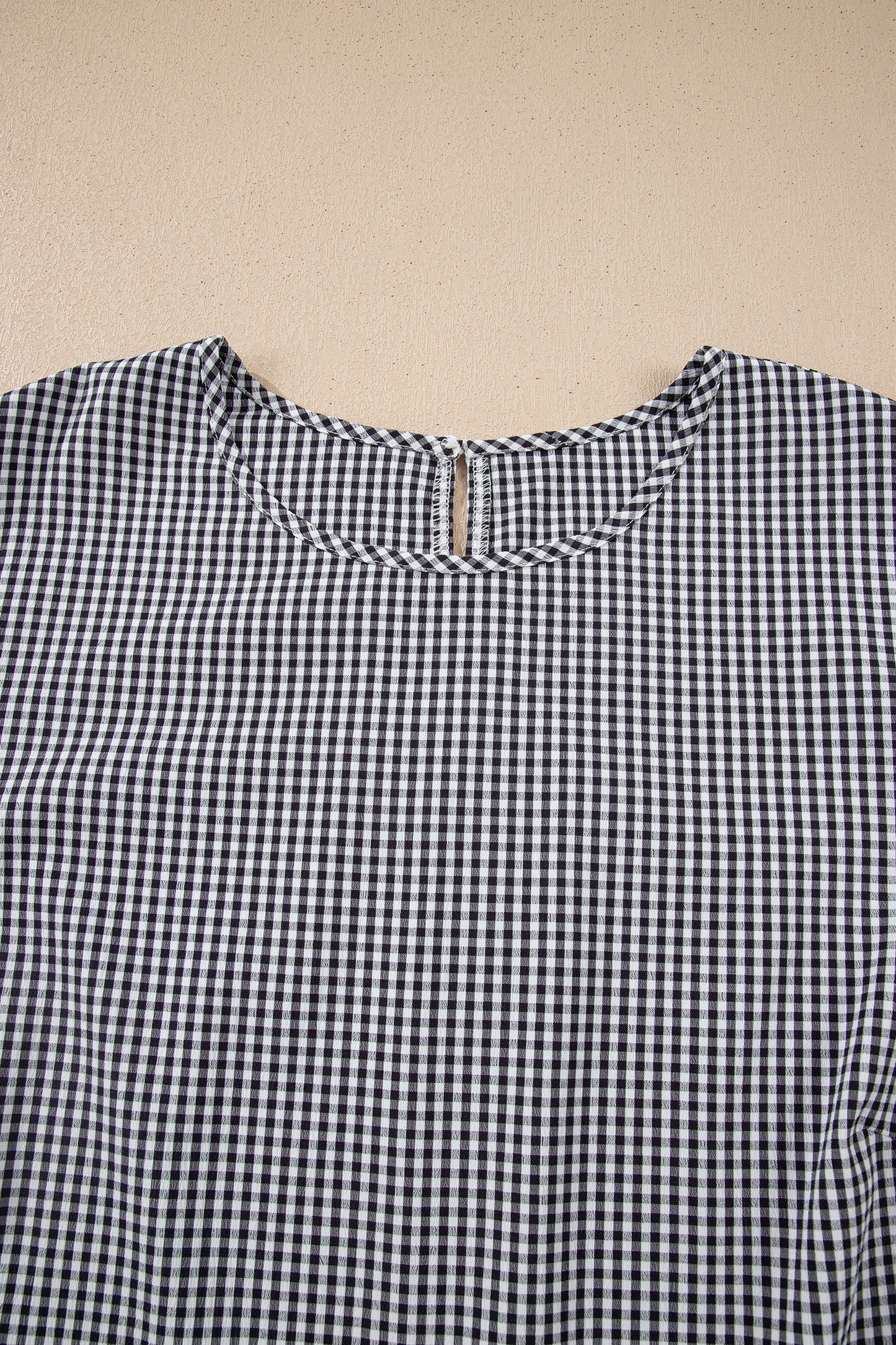 Black Plus Size Plaid Bow Decor Bell Sleeve Round Neck Jumper