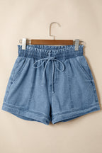 Dusk Blue Smocked Elastic Waist Denim Shorts