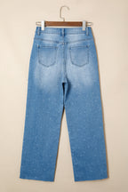 Mist Blue Distressed Detail Tummy Control Raw Hem Jeans