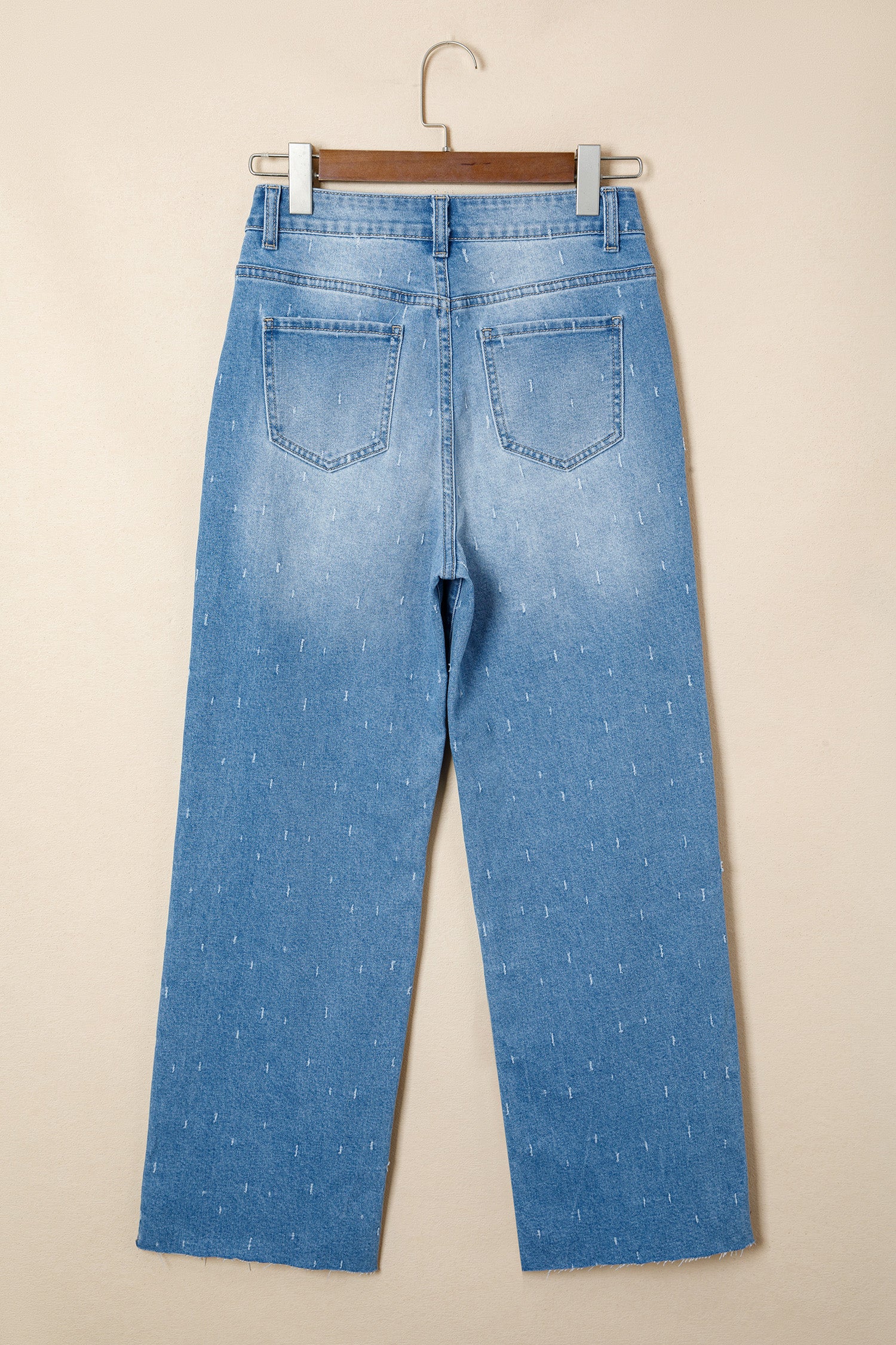 Mist Blue Distressed Detail Tummy Control Raw Hem Jeans