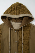 Light Blue Quilted Textured Patchwork Loose Fit Hooded Jacket