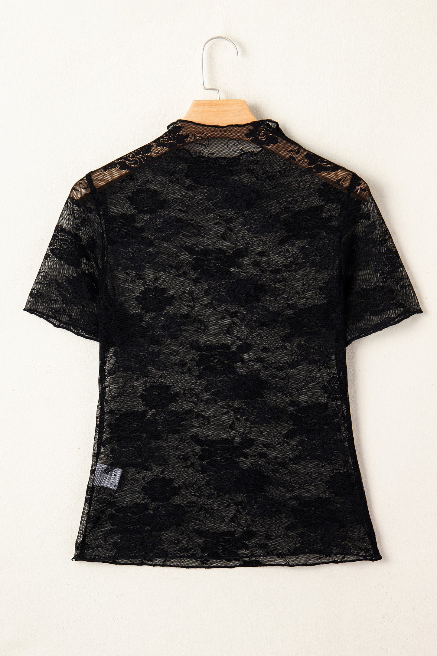 Black Floral Lace Mesh Short Sleeve Sheer Top