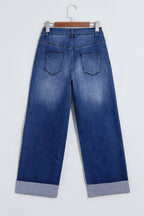 Navy Blue Studded Detail Straight Leg Casual Loose Jeans