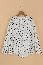 Polka Dot Print Button Front V Neck Blouse