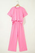 Sachet Pink Solid Cover Oversize Tee Pocketed Casual Pants 2pcs Outfit