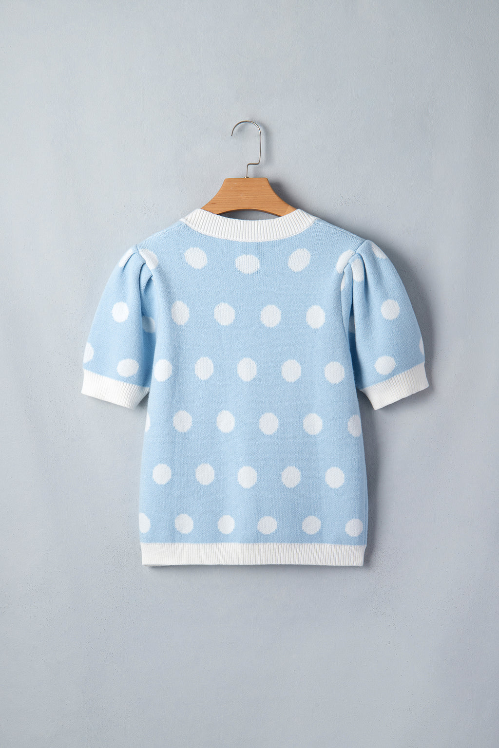 Rose Red Polka Dot Puff Short Sleeve Sweater Top
