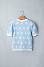 Rose Red Polka Dot Puff Short Sleeve Sweater Top