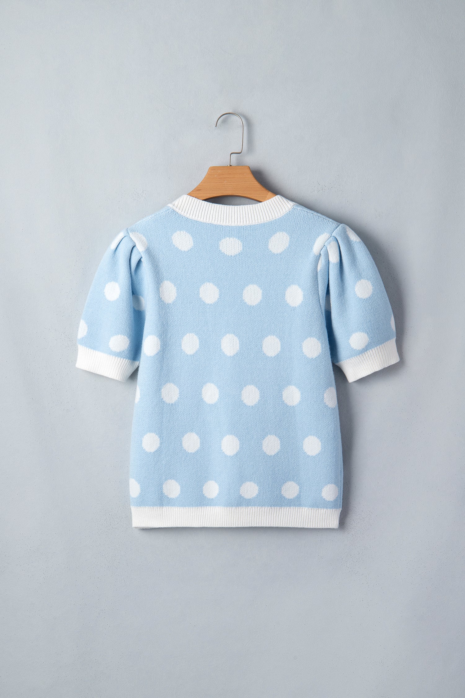 Rose Red Polka Dot Puff Short Sleeve Sweater Top