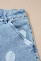 Polka dot ankle-length casual jeans with metal buttons from Dear-Lover, showing the stylish denim bottoms with dotted pattern.