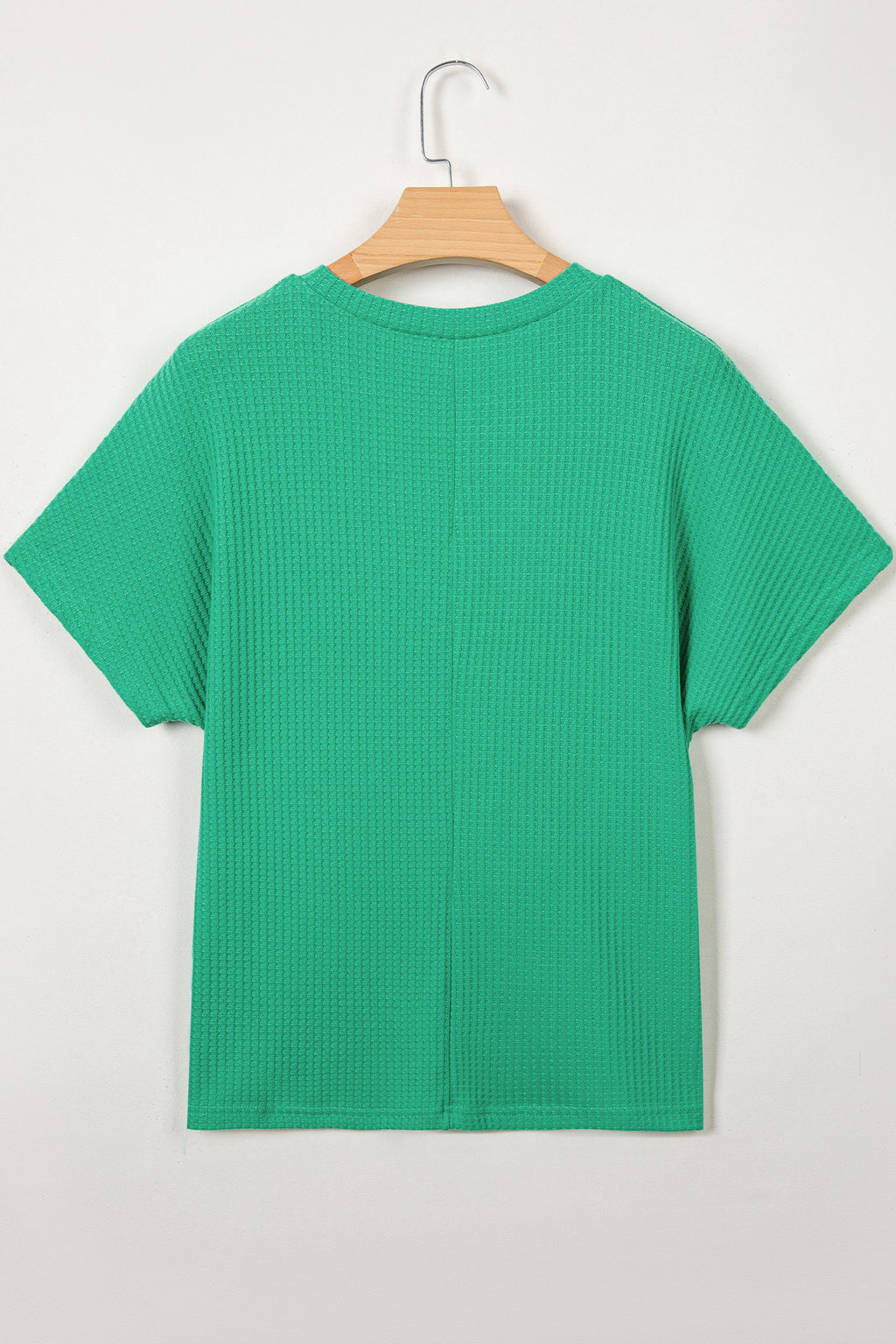 Sea Green Waffle Textured Knit Dolman Short Sleeve Loose Top