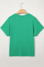 Sea Green Waffle Textured Knit Dolman Short Sleeve Loose Top