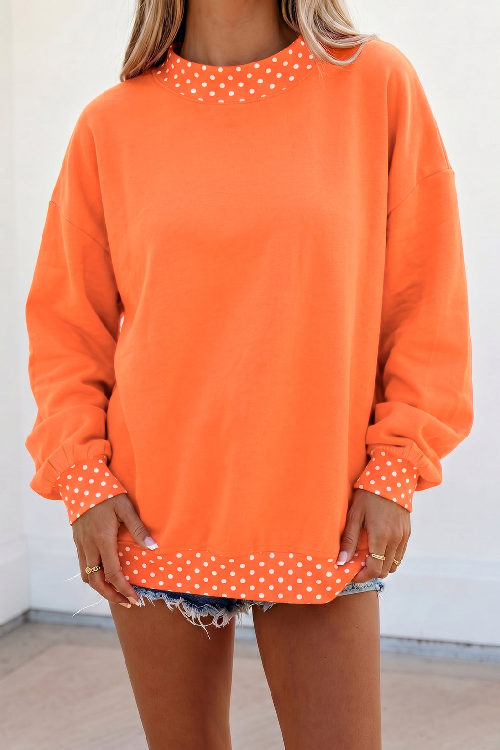 Colorblock Polka Dot Contrast Trim Oversized Sweatshirt